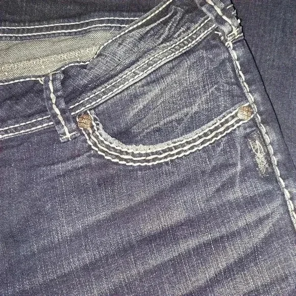 Silver Berkley Flap Women’s Blue Jeans Denim Size w26/L30 Stretchy Straight Embr - Picture 6 of 10